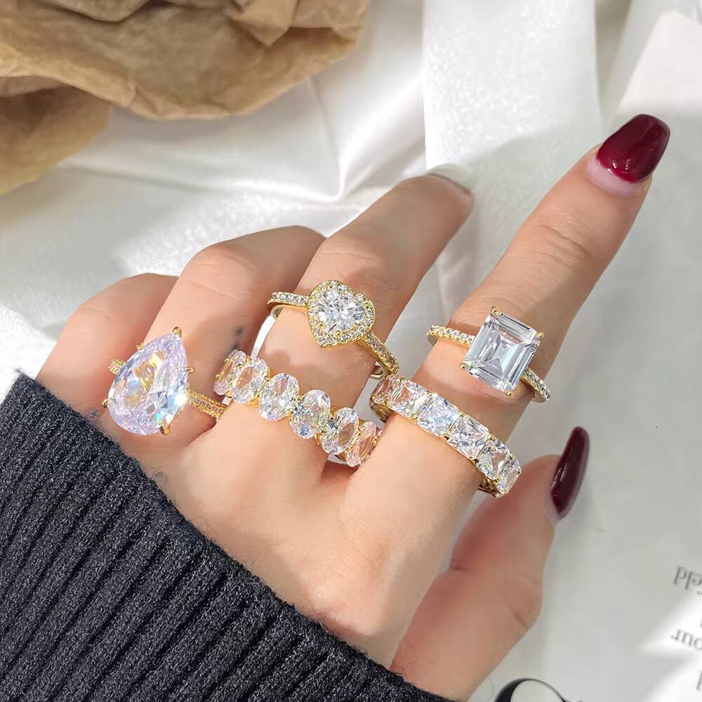 FOXI High Quality Engagement Rings Jewelry Oval Heart Marquise Asscher Cut Women Ice Crushed 8A Zircon 925 Sterling Silver Rings