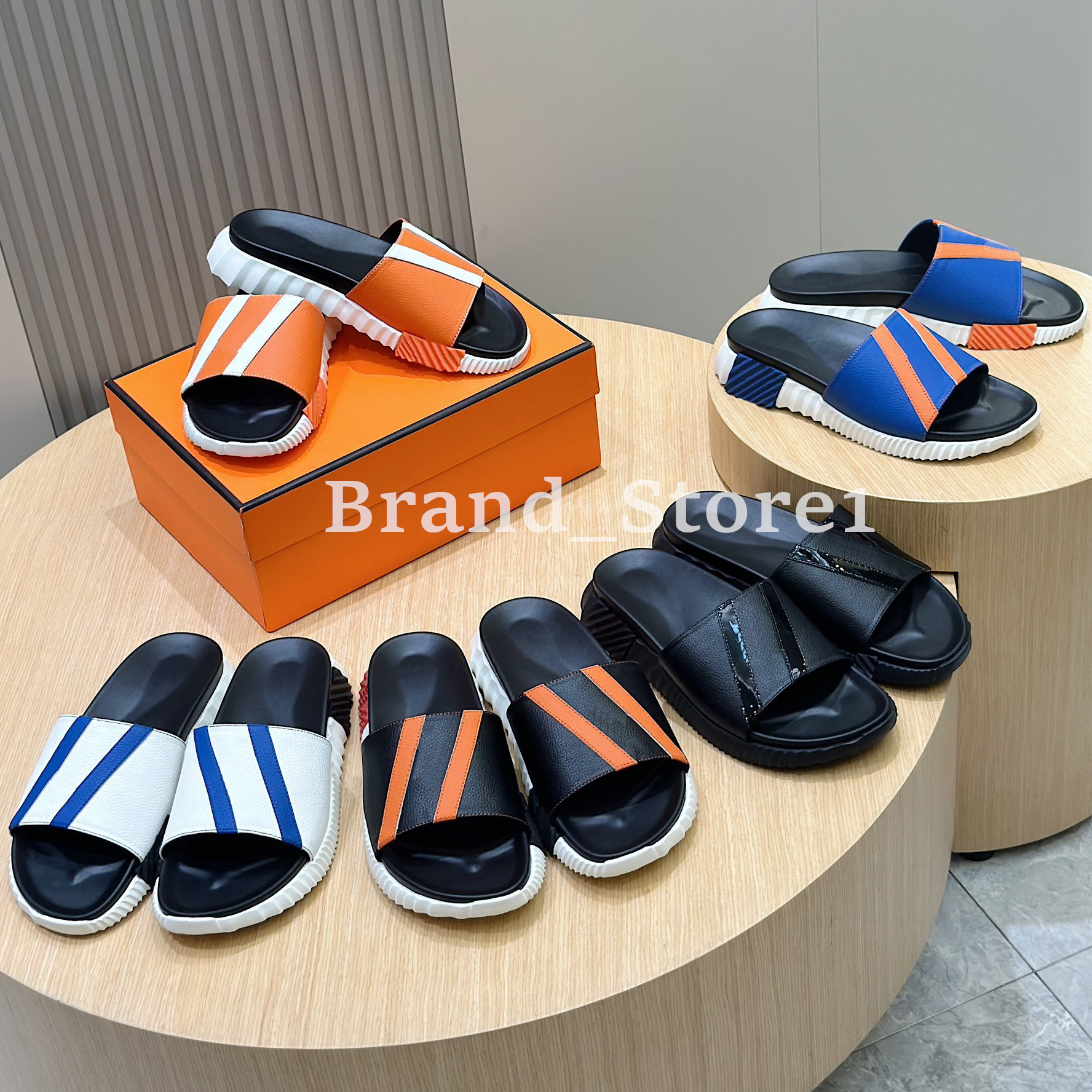Designer Slippers Infra Sandals Men Slides Slipper High quality Real leather summer Fashion slipper Beach holiday Sandal With box Size 38-46