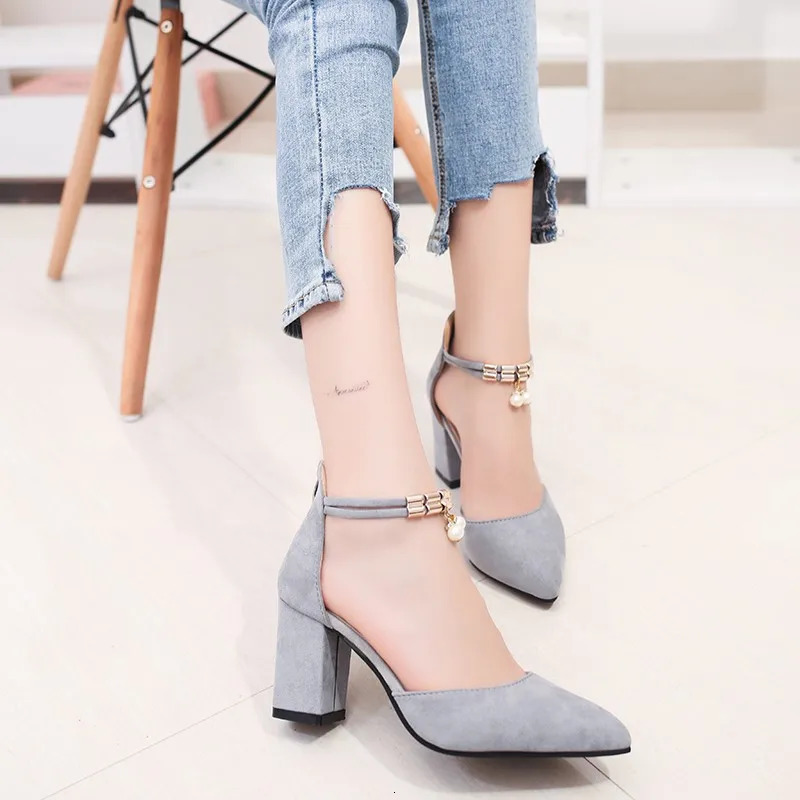 Womens Sandals Summer Thick Bottom High Heels Luxury Pearl Button Dress Beach Shoes Fashion Brand Designer 250402BJ - view 5