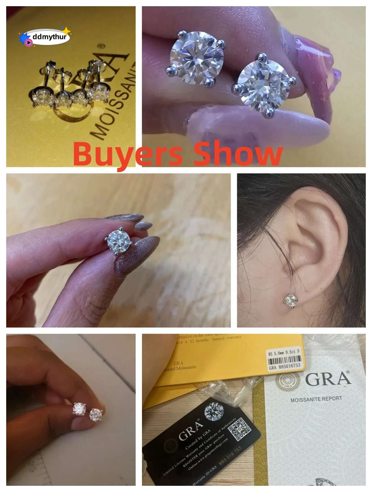 CANNER 0.5-1.2 Carat D Color Moissanite Ear Stud Earrings For Women Sterg Sier Sparkg Piercing Earring Fine Jewelry ddmythur