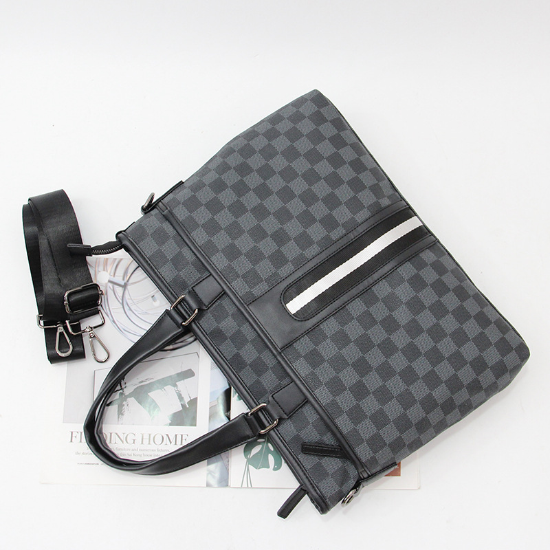2025 new Handbag simple and trendy business bag men's briefcase computer bag plaid Korean style single-shoulder crossbody bag