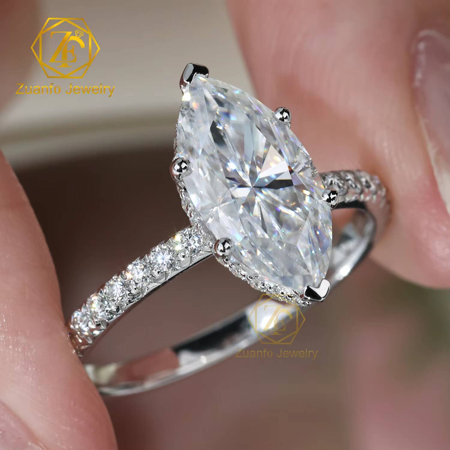 IGI 14K 18K White Gold Filled Lab Grown Diamond Ring 13CT Marquise Cut CVD Diamond Unisex Wedding Jewelry