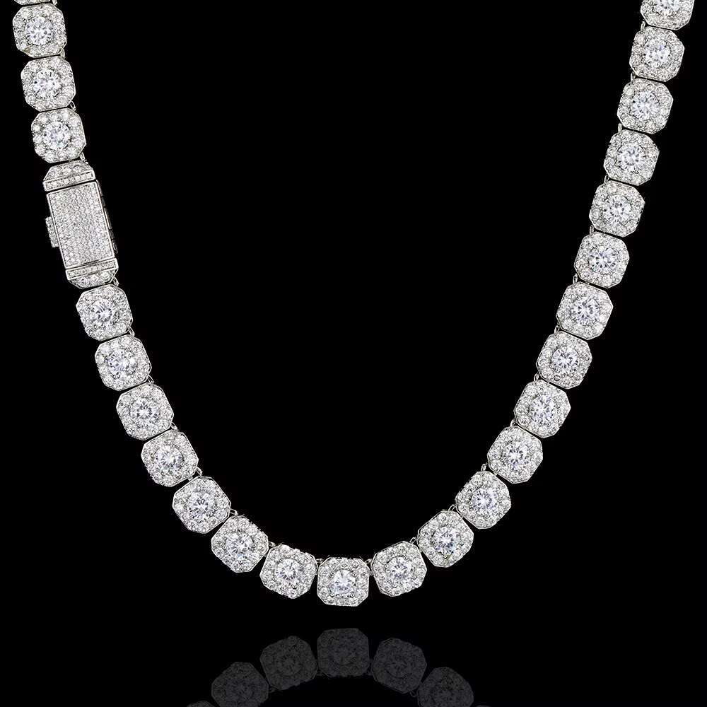 10mm Gold Plated Clustered Tennis Chain Necklace Iced Out Baguette Cubic Zircon Choker Necklaces