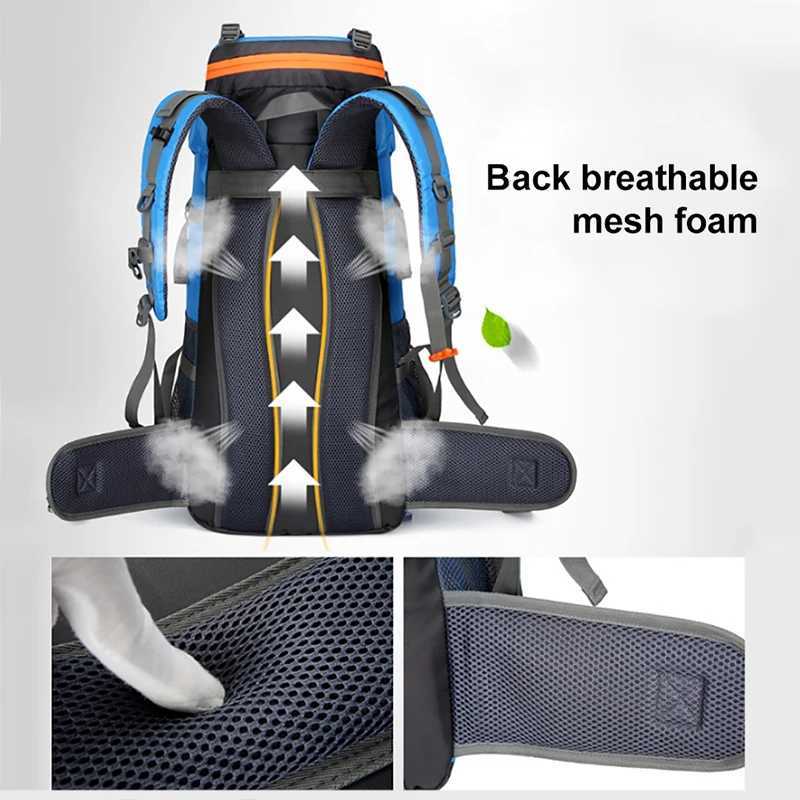 70L Camping Backpack Mens Travel Bag Climbing Rucksack Large Hiking Storage Pack Outdoor Mountaineering Sports Shoulder BagsC250407