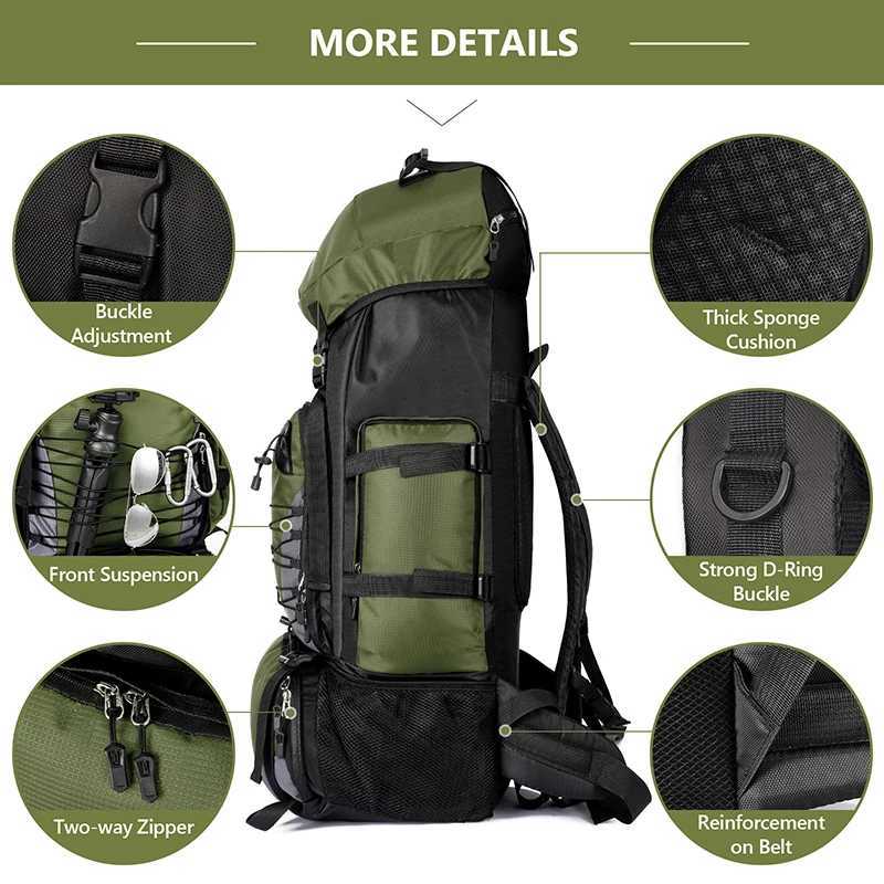 90L Travel Bag Camping Backpack Hiking Climbing Bags Mountaineering Large Capacity Sport Bag Outdoor Men Luggage Rucksack MolleC250407