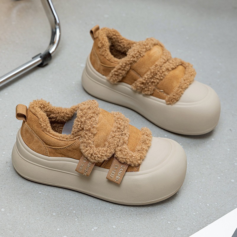 Thick-soled Velcro cotton shoes women's winter new fleece thickened slippers for women to wear loafers outside2025