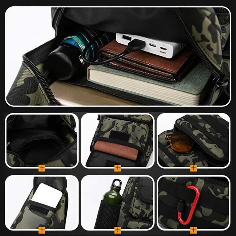 Fanny USB Chest Bag Camping Backpack Molle Bag Tactical Messenger Bags Belt Outdoor Hunting Assualt Sling Bag Fishing ClimbingC250407