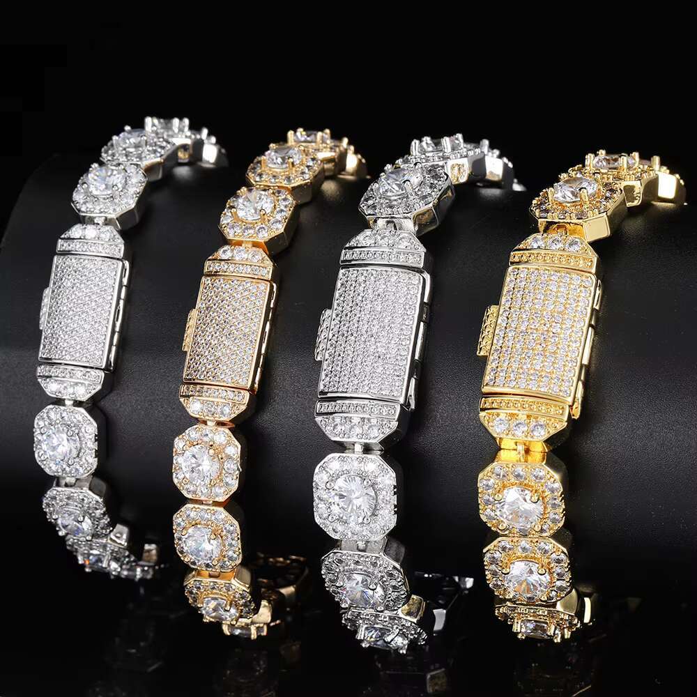Bling Iced Out Bracelet AAA moissanite Tennis Diamond Bracelets for Men 10mm Square Shape Cluster Tennis Chain Men Hiphop Jewelry