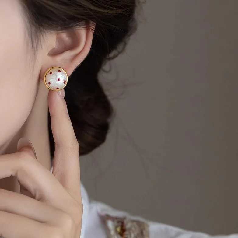 South Korea Simple Elegant Hemisphere Red Wave Pearl Stud Earrings For Women Fashion Cute Sweet Jewelry Party Gifts Y250401