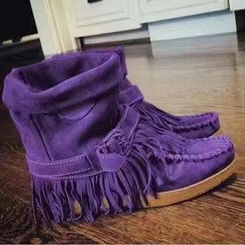 Women Ankle Boots Ladies Suede Shoes Tassel Single Boots Pop Silpon Boho Boots Women Flat Shoes Cowboy Shoes Short Boots 251030