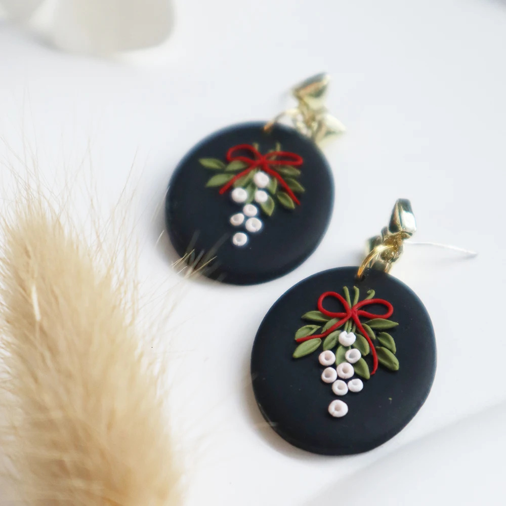 Christmas Leaf Dangle Earrings for Women Girls Christmas Gift Pendant Earring Polymer Clay Bow Drop Earring Gifts Jewelry 251031