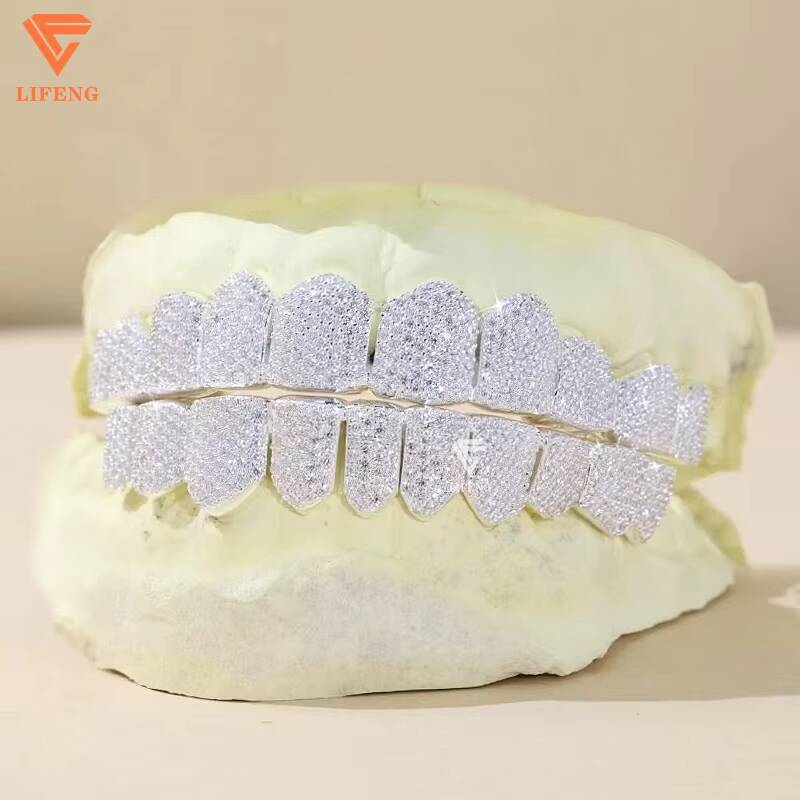 Honey Comb Setting Single Caps Canine Teeth 925 Sterling Silver Fang Grillz for Teeth Custom Iced Out Moissanite Diamond Grillz