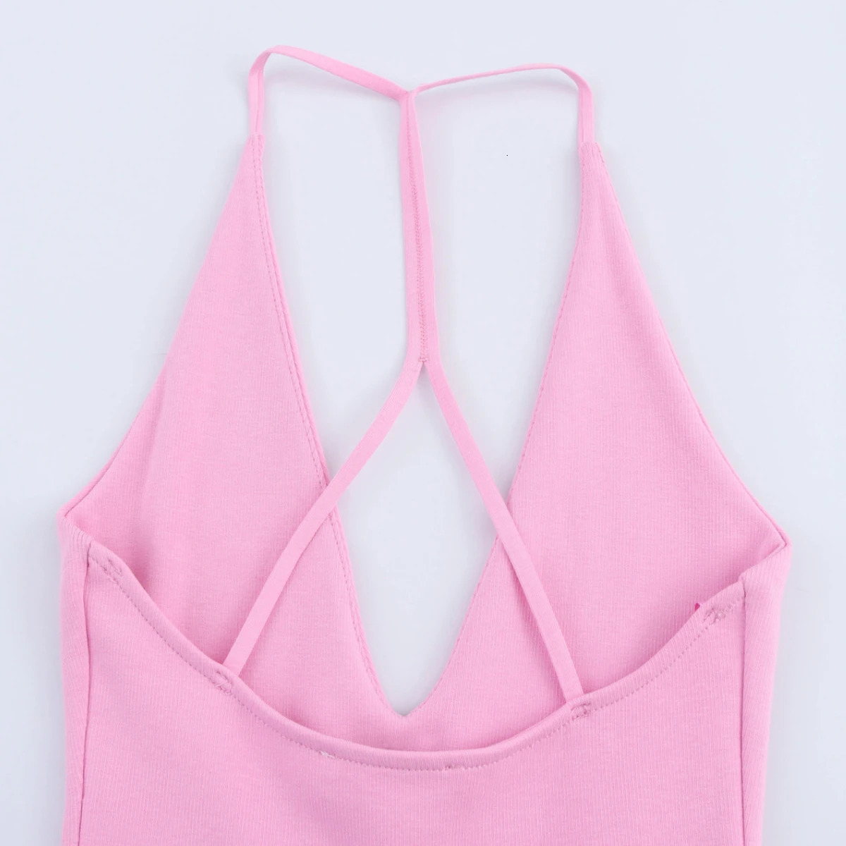 ZBZA Womens Ombination Halter Dress Vneck Sleeveless Back Cross with Ruffles Mini Skiing SpringSummer Fashionable Short Skirt 250402m