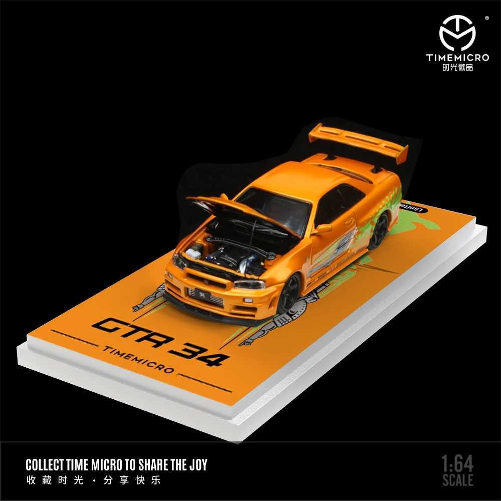 Time Mirco1 64 GTR34 Quick and Angry Red/Orange Paint Alloy Car Model for Gift Collection and Display X250402