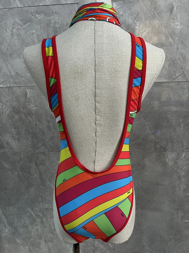 n womens red swimsuit scarf bikini set European fashion beach sexy onepiece 250402