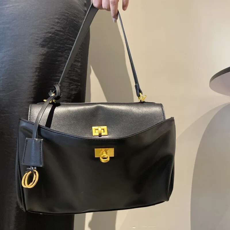 Rodeo Bag Leather Shoulder Crossbody Kelly Bags Women's Large Capacity Advanced Lock Fashion High Sense Underarm Bag