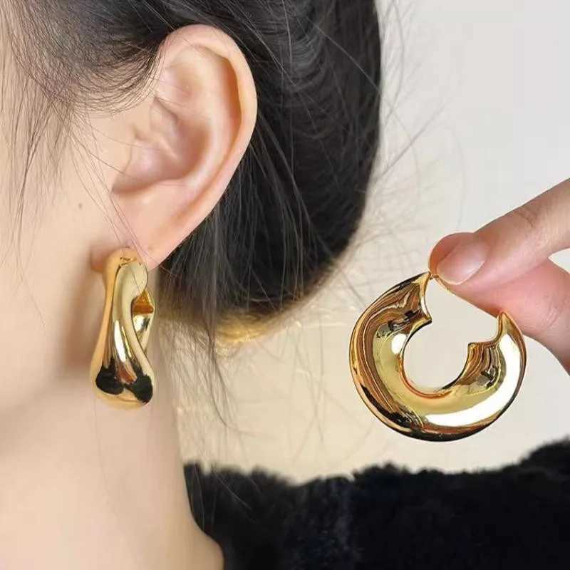 New stainless steel thick C-shaped hoop earrings smooth gold-plated Pvd round tube Huggie hoop stacked earrings jewelry Y250401