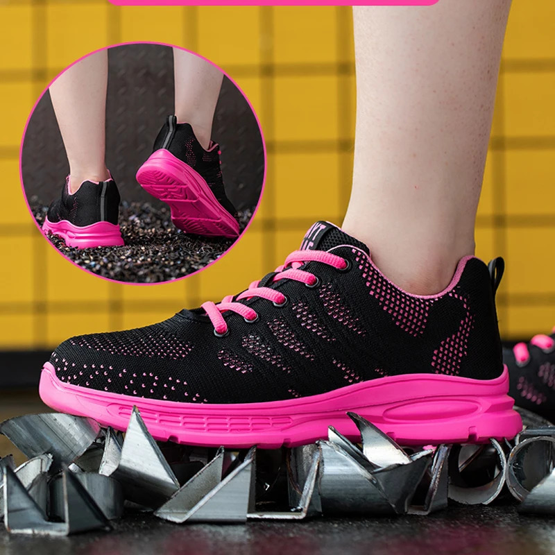 Pink Work Shoes Women Work Sneakers Steel Toe Shoes Antismash Antipuncture Safety Shoes Man Women Protective Shoes 251030