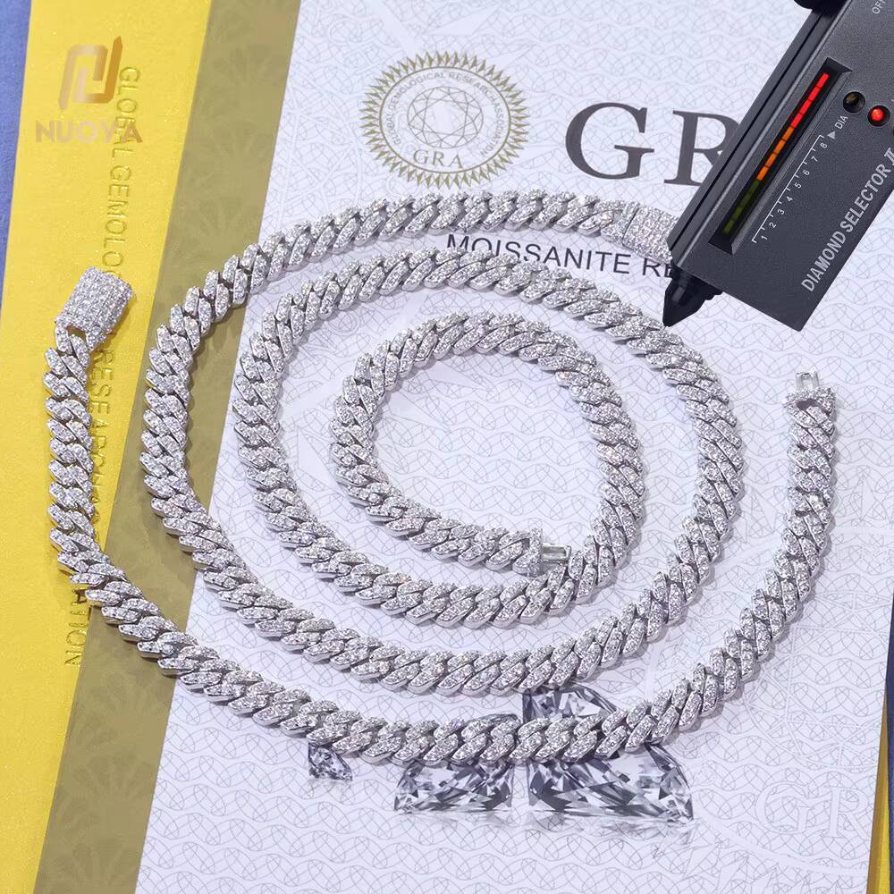NUOYA Hight Quality 6MM VVS Moissanite Cuban Link Hip Hop Jewelry for Women White Gold 925 Silver Cuban Chain Necklace for Gift