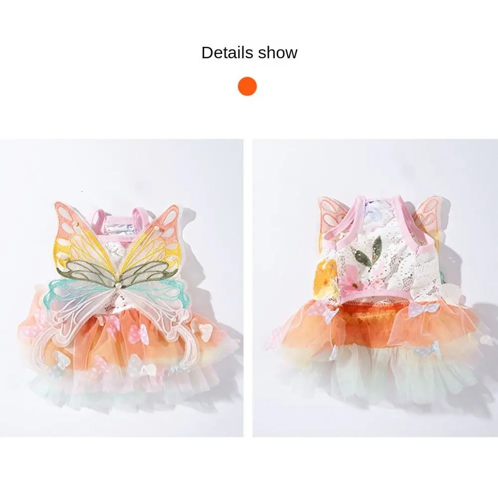2026 New Rainbow Princess Fantasy Butterfly Dog Mesh Dresses Sweet Dress Summer Pet Cat Puppy Clothes 250402 Free Shipping