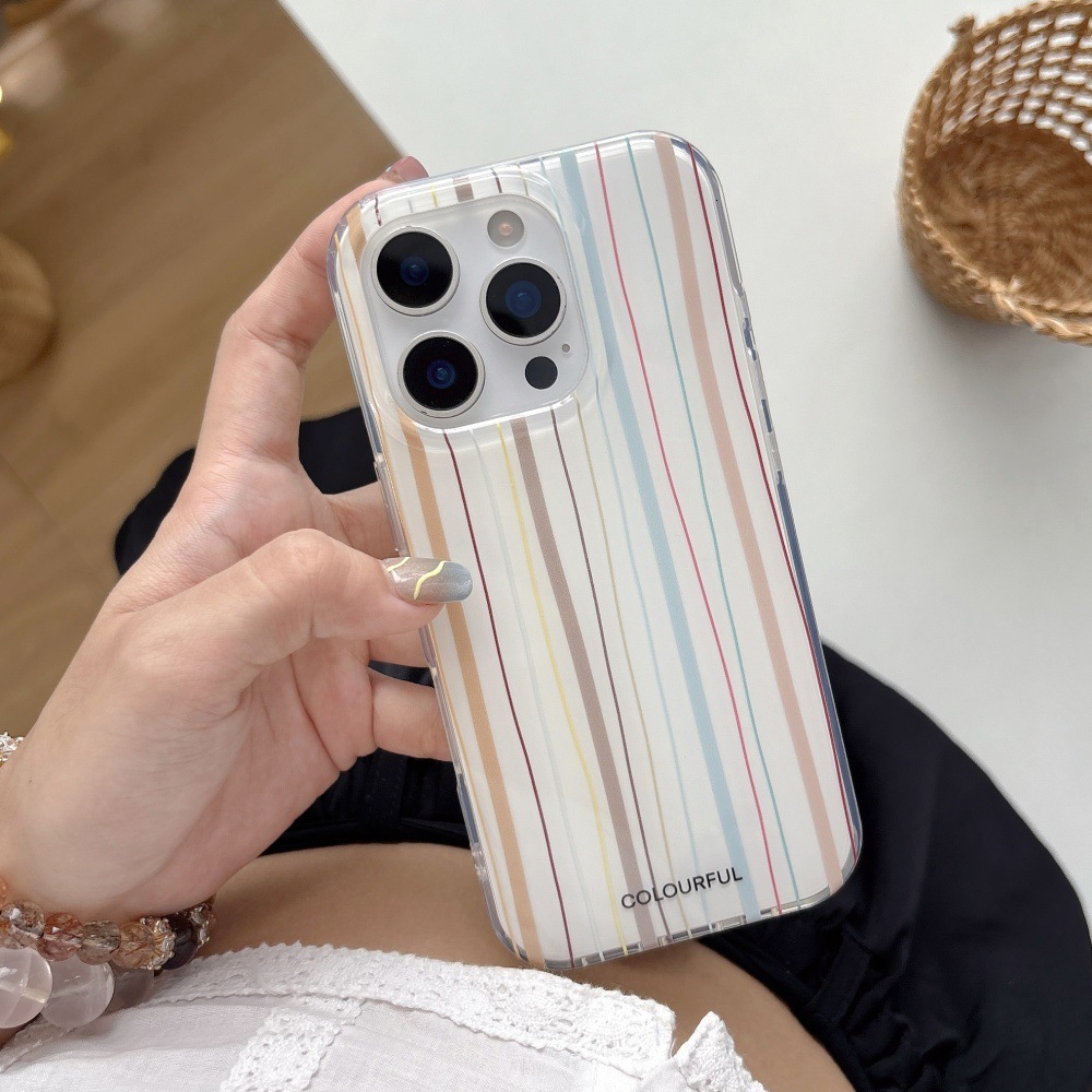 ins Dopamine Vertical Stripes Phone Case Compatible with iPhone 17/16 Pro Personalized Shockproof iPhone 15/14 Cartoon
