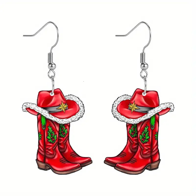 Creative Merry Christmas Fashion Cowboy Boots Dangle Earrings for Women Acrylic Flat Earring Jewelry Party Accessories Gifts 251031