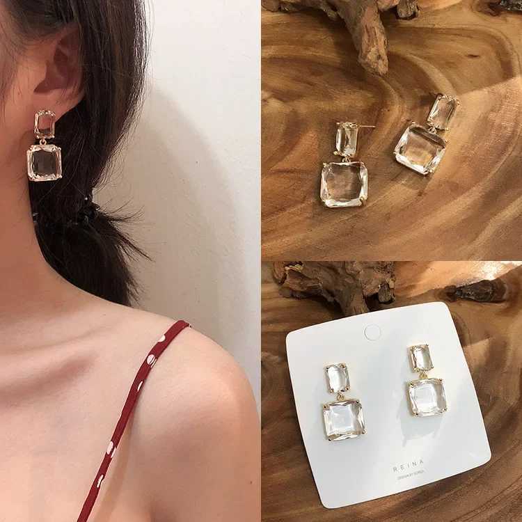 Korean New Design Fashion Jewelry Double Sided Earrings Luxury Transparent Glass Crystal Party Earrings Y250401
