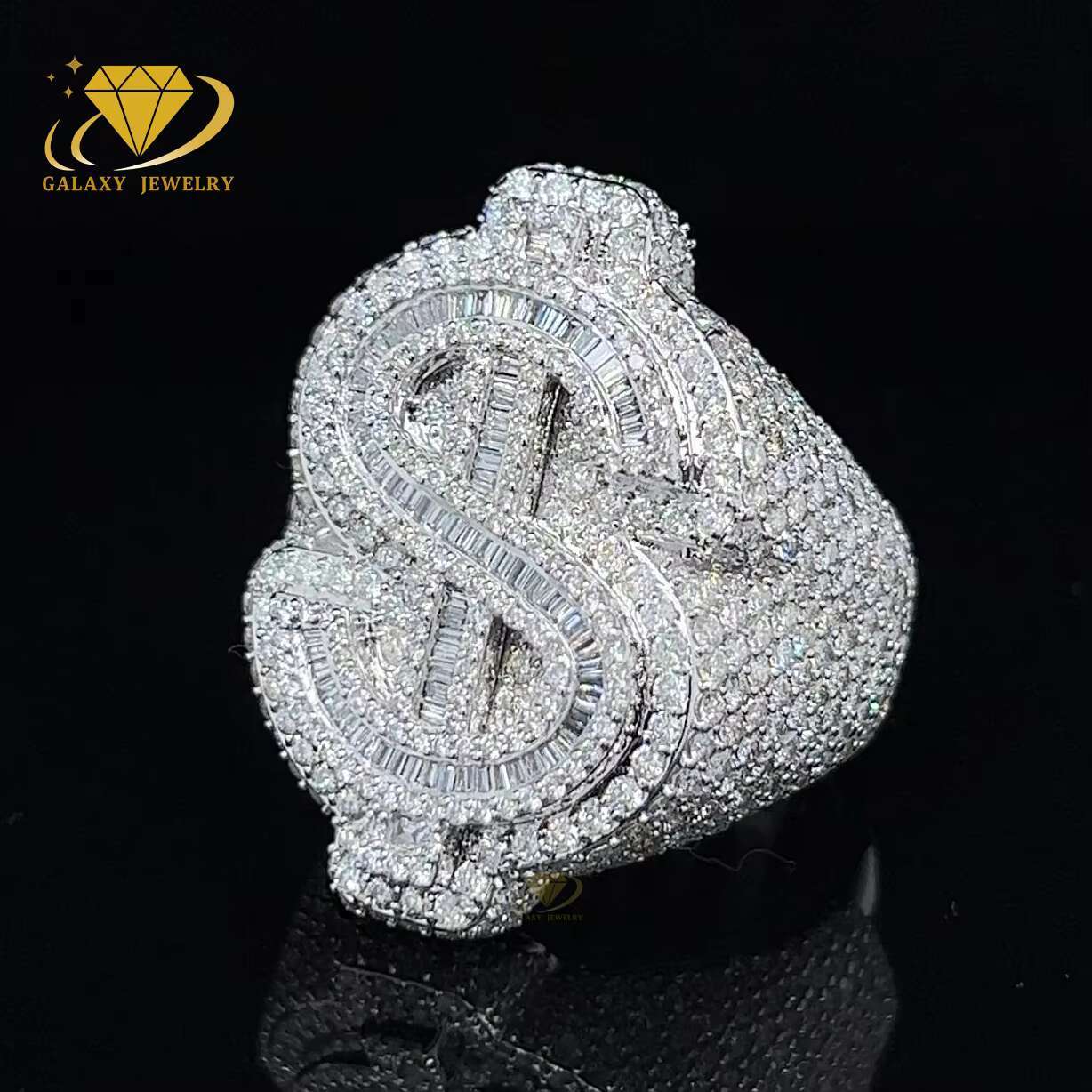 Iced Out Ring Dollar Money Sign Design Bust Down Fine Jewelry 925 Sterling Silver Hip Hop Iced Out Moissanite Stone Men Ring