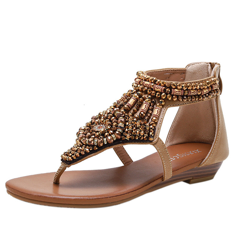 New Designer Sandals With Free Shipping 588-3 Vacation Clamping For Women 2025 Summer New Fashion Versatile Slope Heel Rhinestone Roman Sandals
