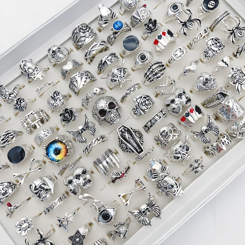 20Pieces Vintage Punk Rings Set For Women Men Mix Style Hip Hop Heart Skull Eye Finger Ring Jewelry Party Gift 251031