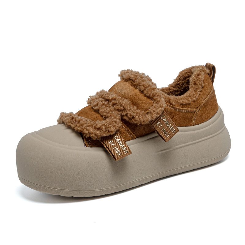 Thick-soled Velcro cotton shoes women's winter new fleece thickened slippers for women to wear loafers outside2025