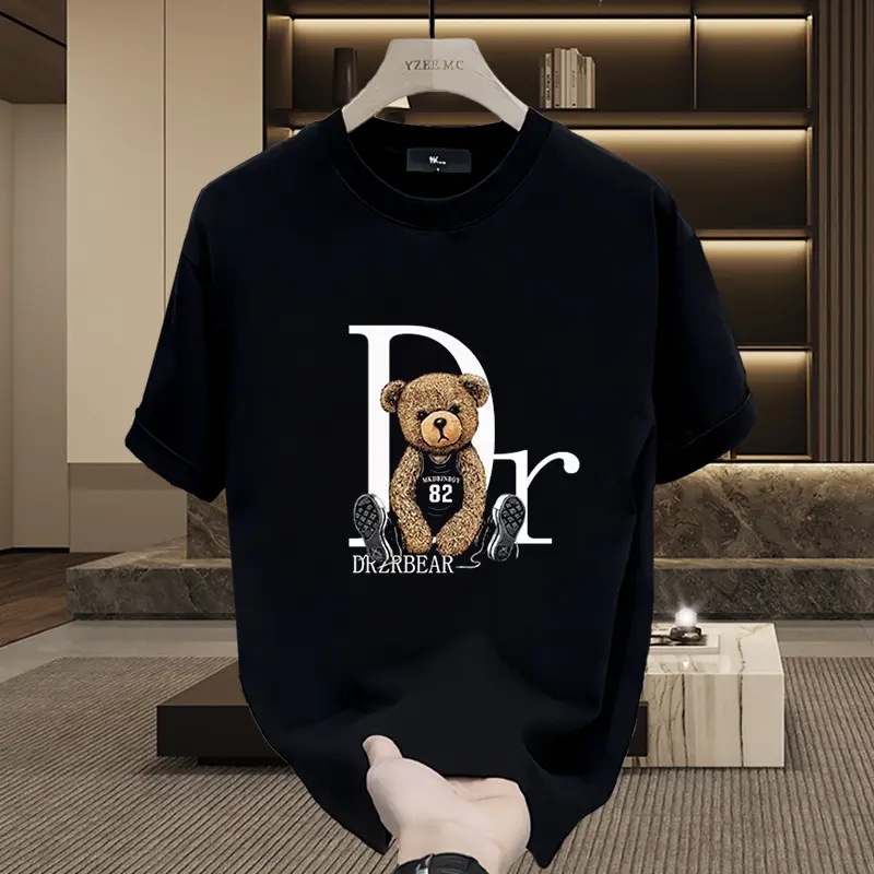 Free shipping new bear T-shirt short sleeve spring and summer men's cotton all casual trend fashion base shirt T-shirt top black and white