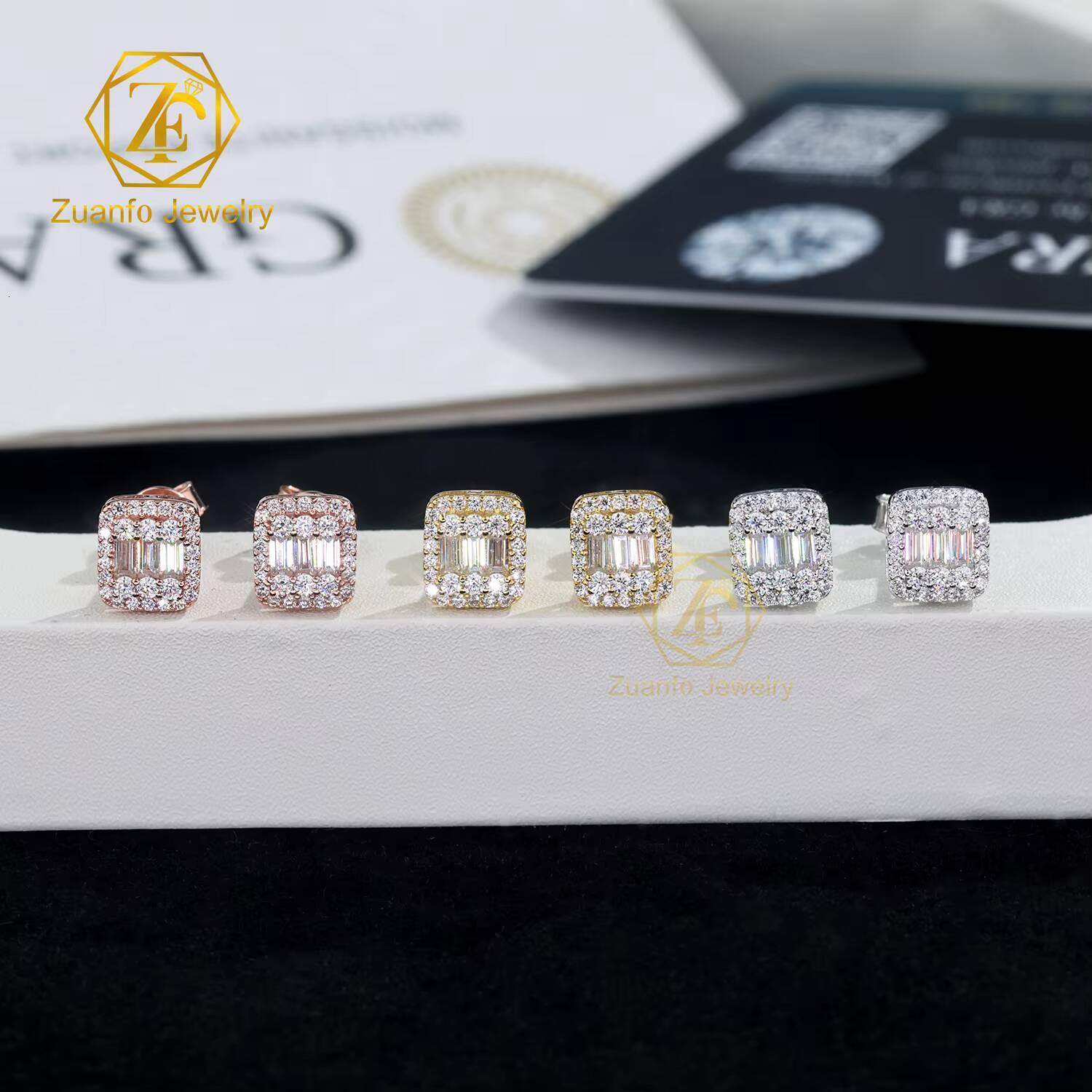 Ready to Ship 925 Silver D VVS1 Baguette Cut Moissanite Hip Hop Style Earrings Stud Third Party Certified Gift Party