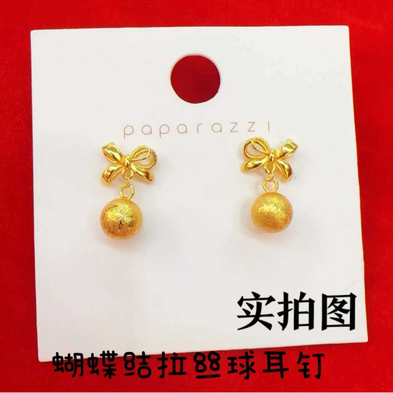 24K gold AU999 bow brush spherical stud earrings hand polished luxury earrings birthday gift with gift box Y250401