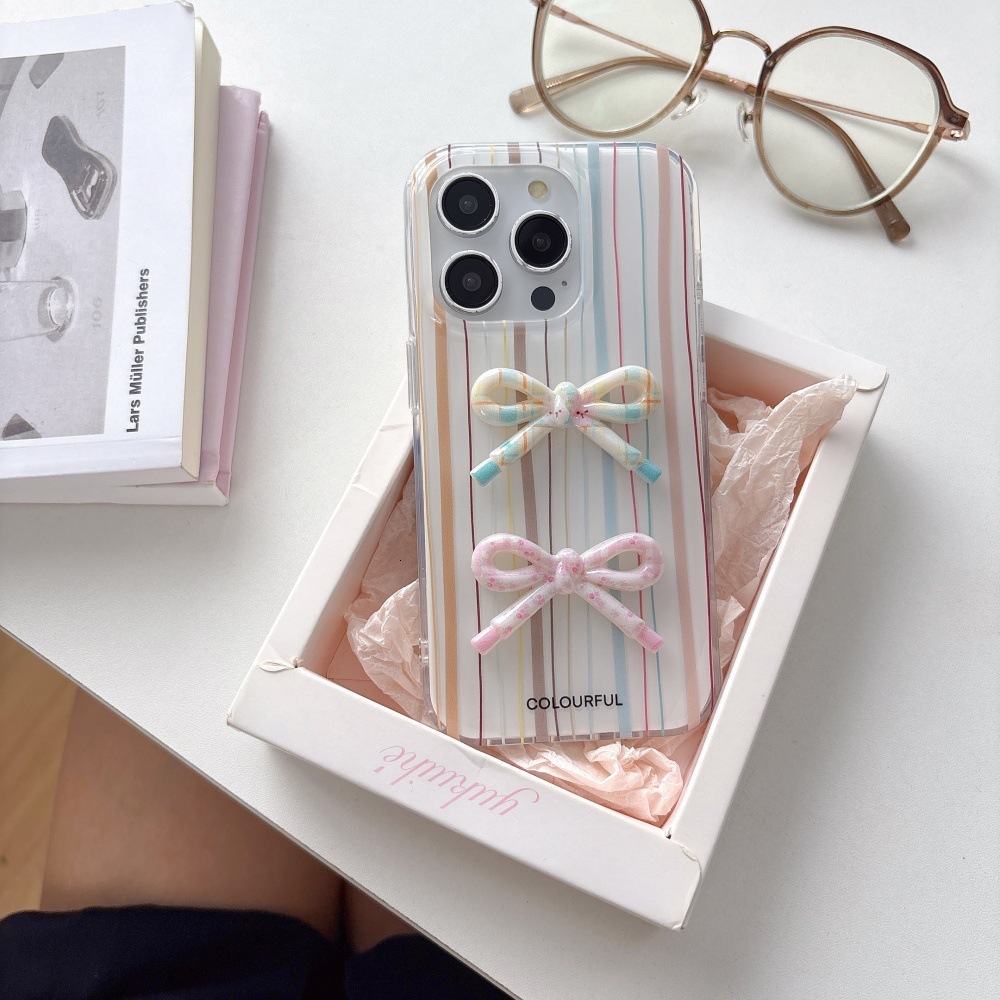 ins Dopamine Vertical Stripes Phone Case Compatible with iPhone 17/16 Pro Personalized Shockproof iPhone 15/14 Cartoon