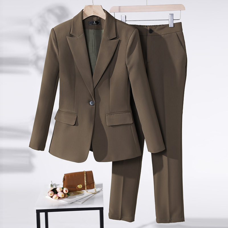 F331Elegant Green Women's Suit Blazer - Trendy Korean Fashion with a Relaxed Fit for Spring & Fall