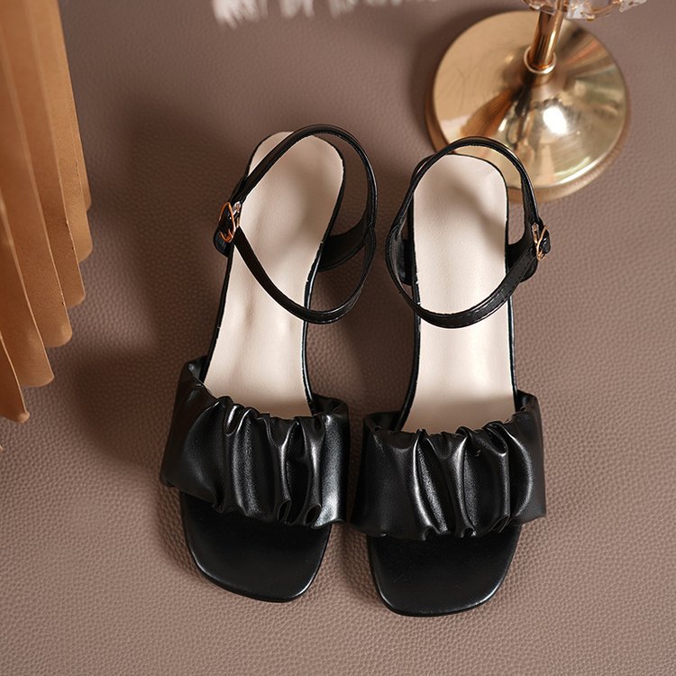 Designer Slipper Square headed slippers free Shipping One button strap sandals High-heeled slippers Casual women one-piece shoes 205 hot