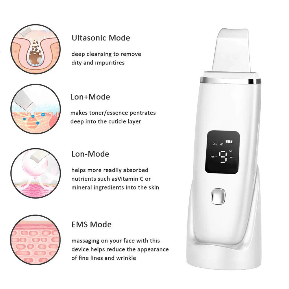 Ultrasonic Skin Scrubber EMS Facial Skin Deep Face Cleaning Machine Peeling Shovel Facial Pore Cleaner Face Massager 251030