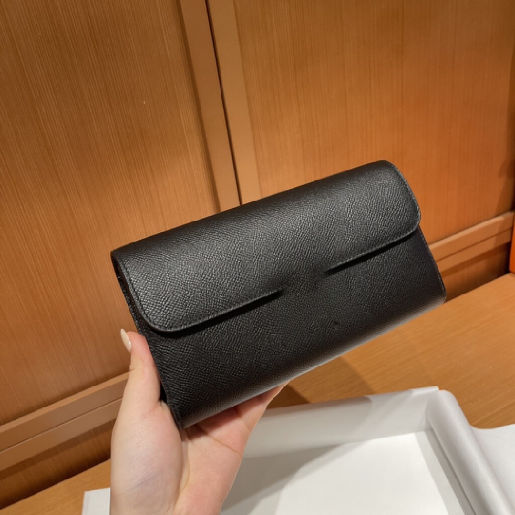 High-end lychee-patterned wallet chain solid color clutch