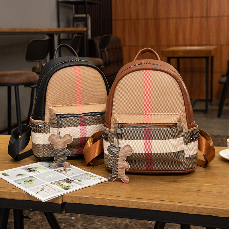 Free Shipping New Design Large Capacity Checkerboard Backpack High Quality Fashion Casual Classic Travel Backpack With Accessory Black Brown