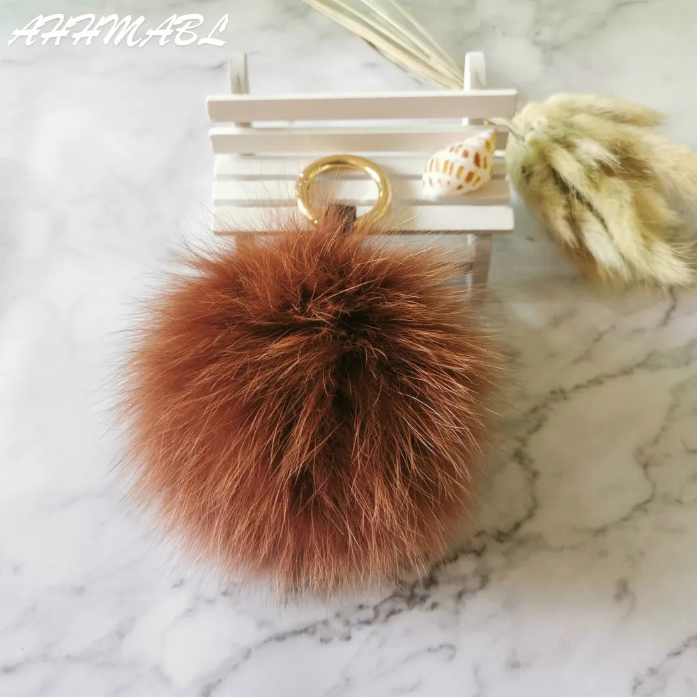 12cm Fluffy Real Fox Fur Ball PomPom 14 Colors Genuine Fur Keychain Metal Ring Pendant Bag Charm F314 251030