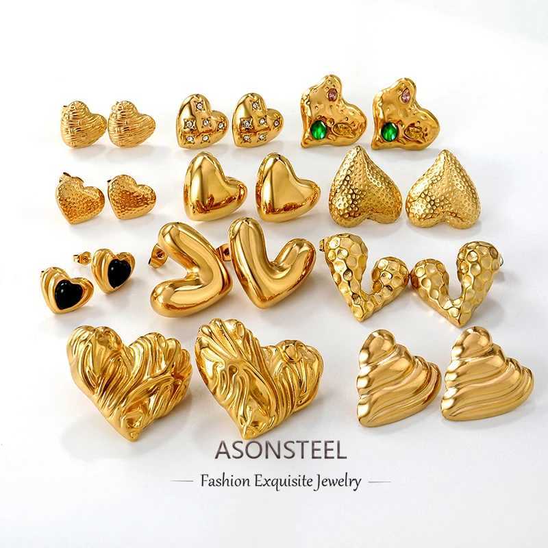 ASONSTEEL luxury stainless steel heart-shaped stud earrings fashionable gold-plated earrings romantic jewelry waterproof charm metal Y250401