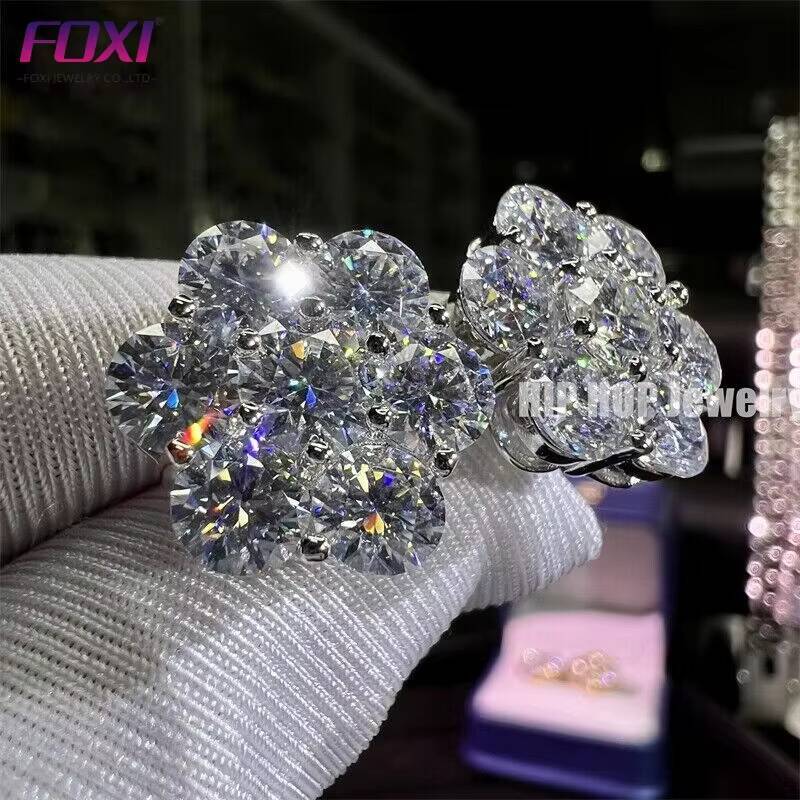Ready to Ship Fine Jewelry Luxury 15mm Big VVS Moissanite Stud Earrings Screw Back 925 Silver Bling Iced Out Flower Earrings GRA