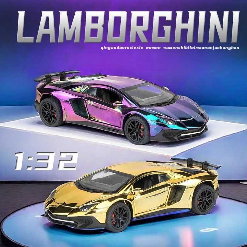 1 32 electroplated Lamborghini SVJ LP750 supercar model with sound light childrens boy die-casting toy car micro sound X250402