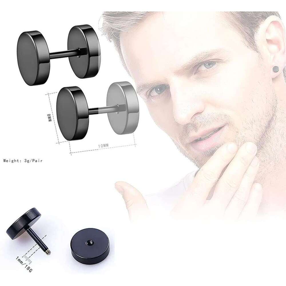 15 Pairs Black Men,Stainless de Mens Stud Set Aretes Para Hombre Male hoop Surgical Steel Ear Rings for Men Earrings Hypoallergenic