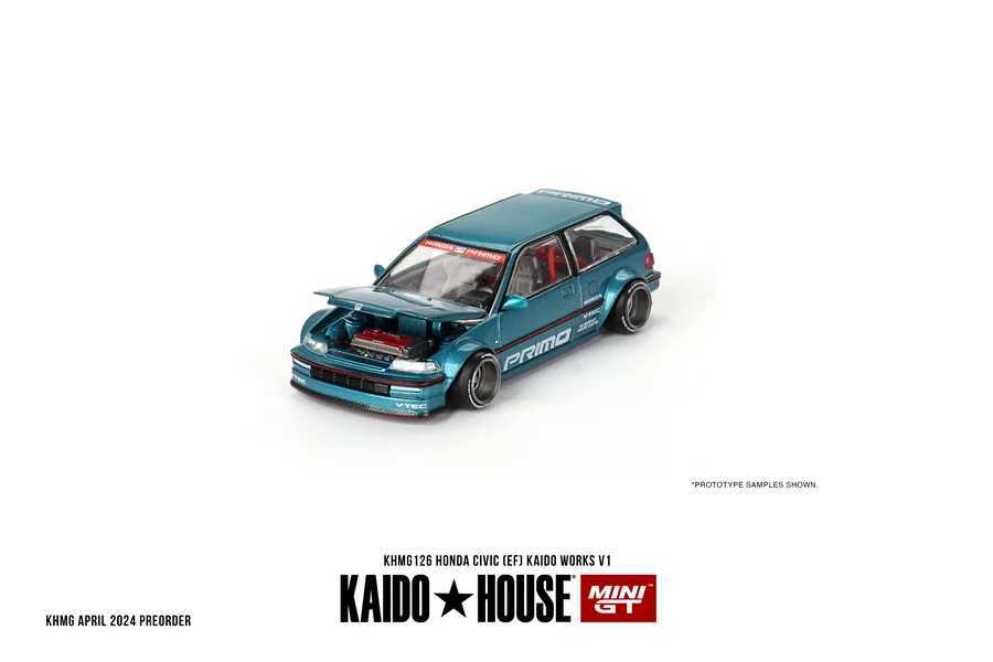 Kaido House + MINIGT 1/64 Honda Civic (EF) Kaido Works V1 KHMG126 Car Alloy Vehicle Diecast Metal Model Kids Gift Toys for Boys Z250402