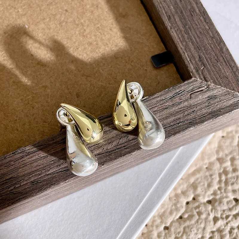 Light Luxury Elegant Gold Color Contrast Drop Metal Stud Earrings For Women Fashion Simple Geometry Jewelry Party Gifts Y250401