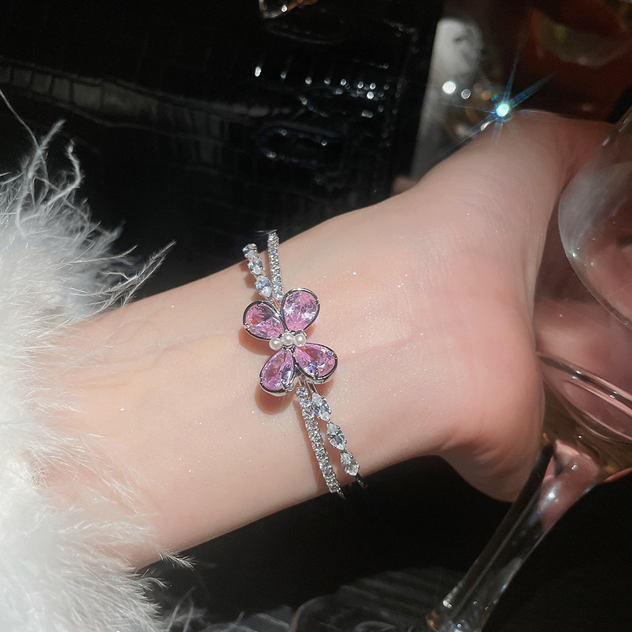 Super Shiny Zircon Butterfly Double Layer Open Korean Style Sweet Temperament Versatile Bracelet Light Luxury High-end Feel Women's Jewelry - view 8
