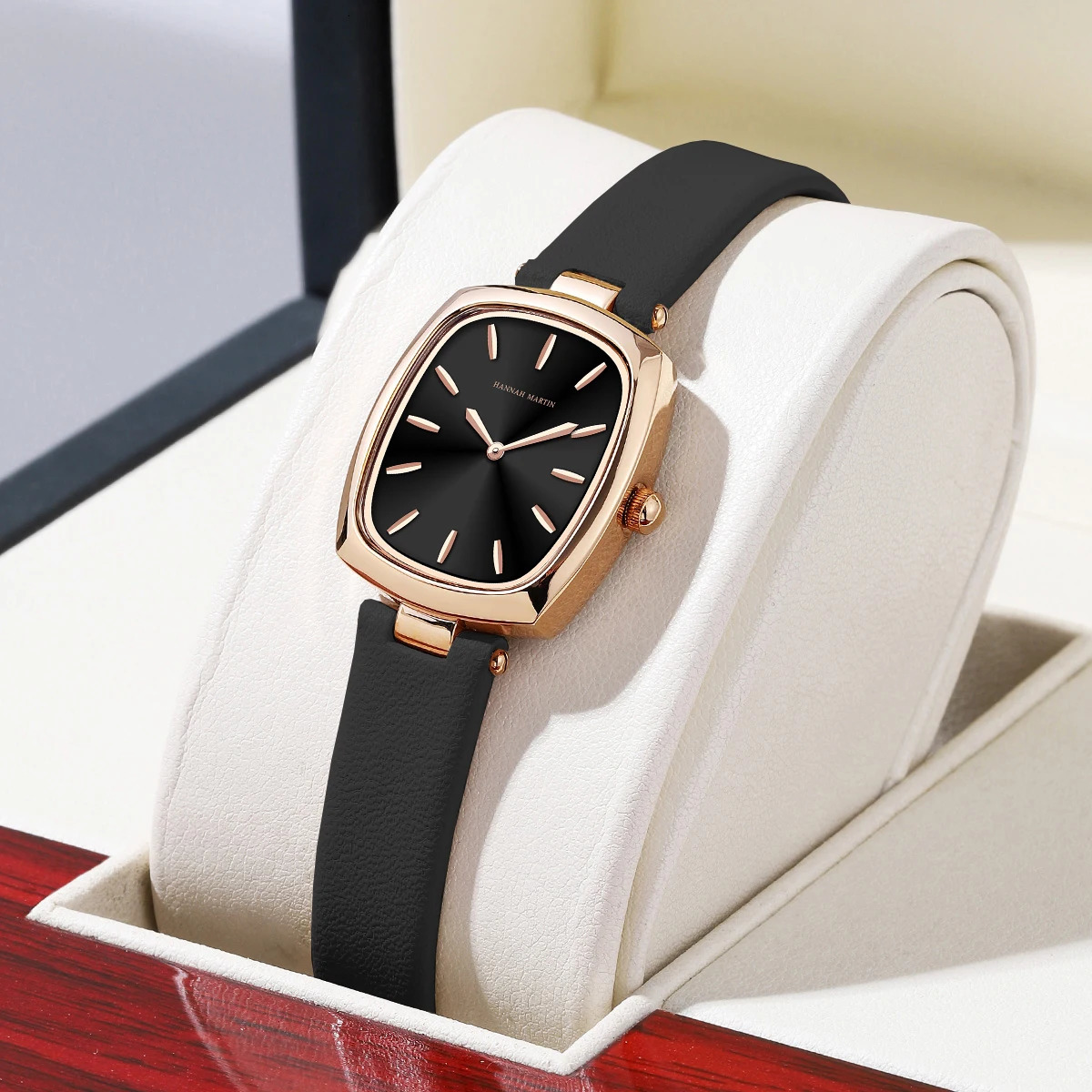Watch Hannah Martin Womens Leather Rose Gold Simple Quartz Watch Top 3Bar Waterproof Original Fashion Women Watch 251031