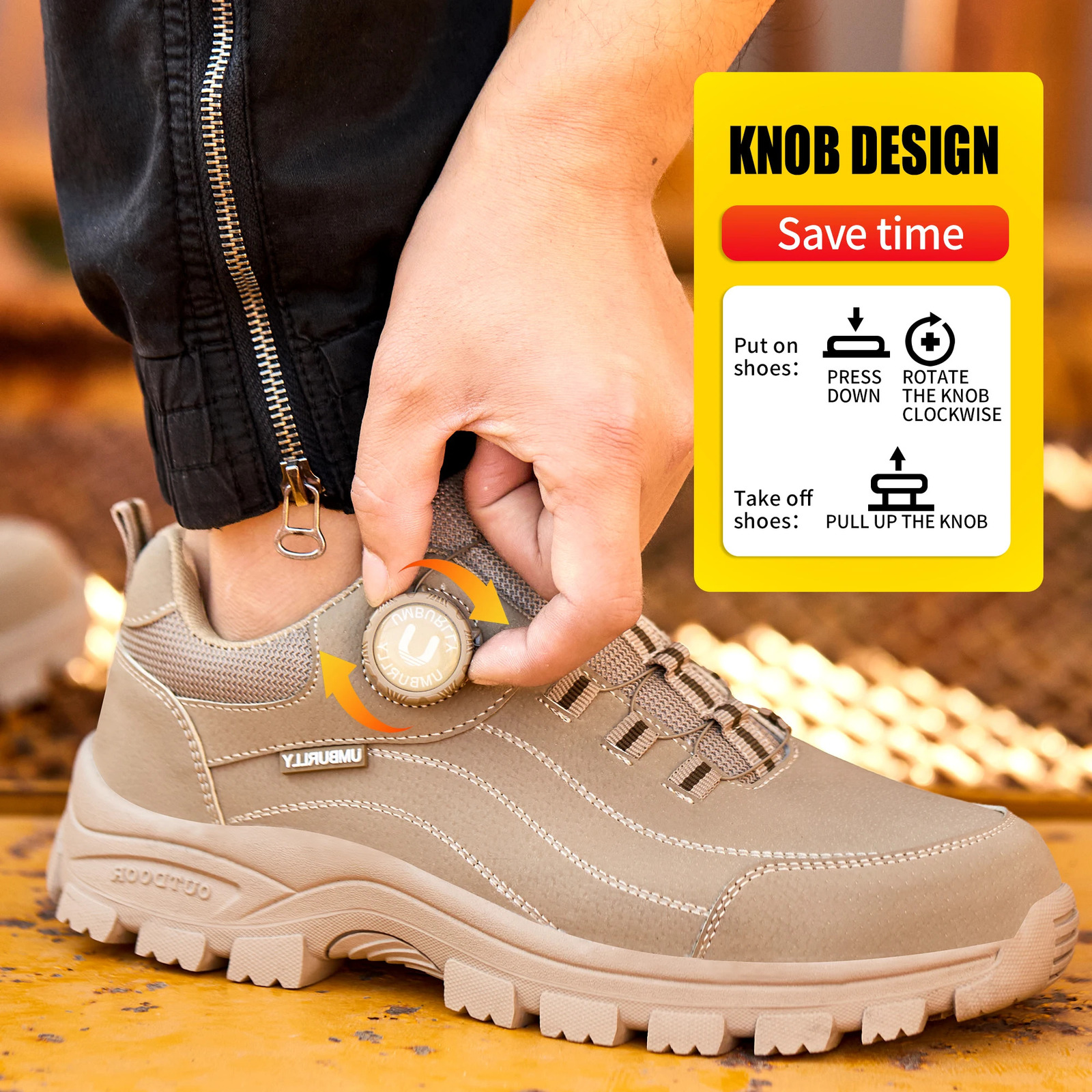 Mens Safety Shoes with Button Steel Toe Anti Crush Resistant And SlipResistant Outsole for Outdoor Workshop Workwear 251030